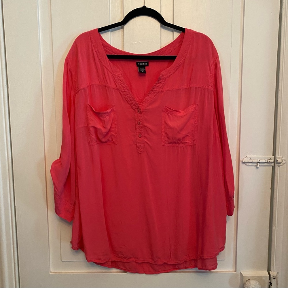 ✨torrid pink harper georgette challis pullover 3/4 sleeve blouse✨